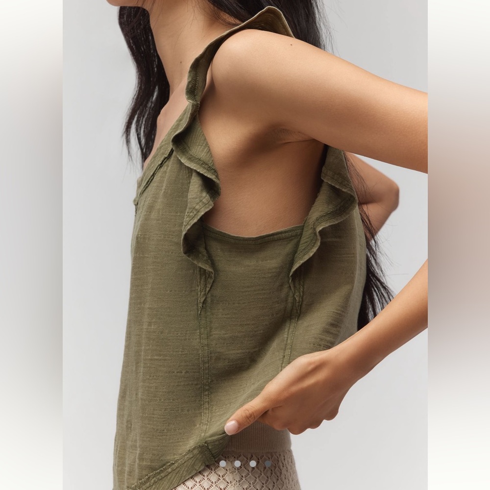 Anthropologie Ruffle-Trim Scoop-Neck Tank Pilcro NEW Garden Green XL